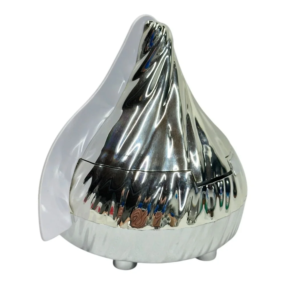 Hersheys Kisses Musical Candy Dish Silver Chrome Collectible Hinged Lid Works